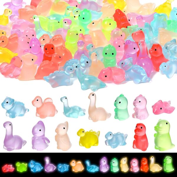100 mini dinosaures en résine lumineuse multicolore pour décorations et jeux d'enfants