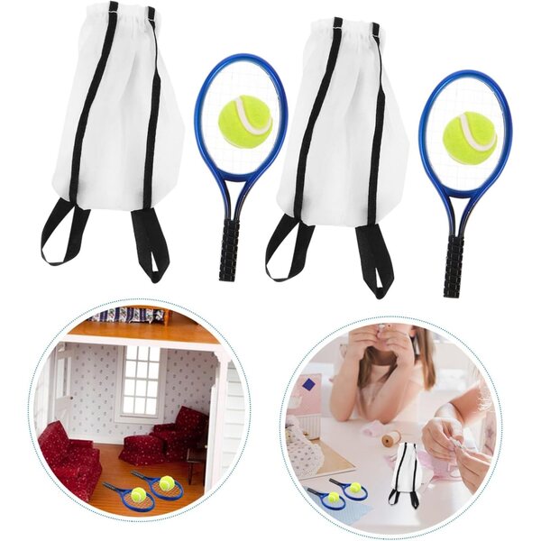 Set mini tenis Hemobllo cu mingi și genți pentru Poupée House