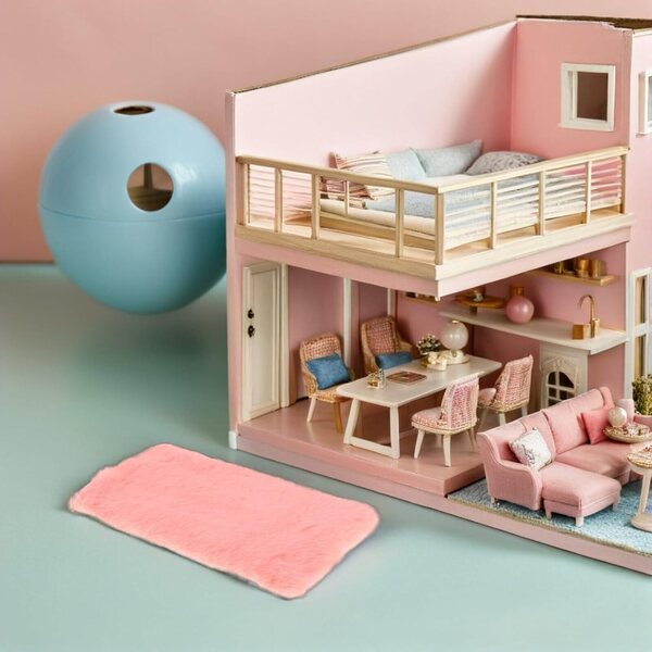 Hemobllo Set vu 4 Soft Pink Miniatur Alfombras fir Poppenhaus 15,5x11,5 cm