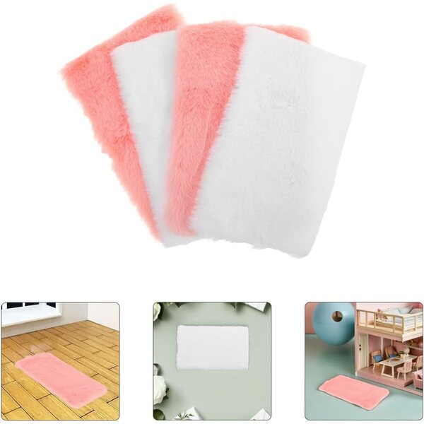 Hemobllo Set vu 4 Soft Pink Miniatur Alfombras fir Poppenhaus 15,5x11,5 cm