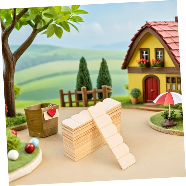 Hemobllo 48piezas Tejas de Casa de Muñecas en Madera Beige, Accesorios Resistentes y Duraderos para Techos de Casas de Muñecas y Construcción de Modelos en Miniatura