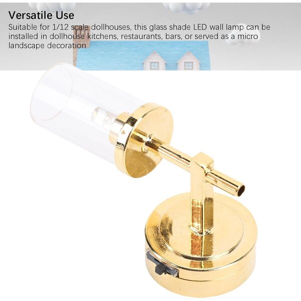1:12 Puppenhaus-Miniatur-LED-Wandlampe mit dimmbarem Lampenschirm