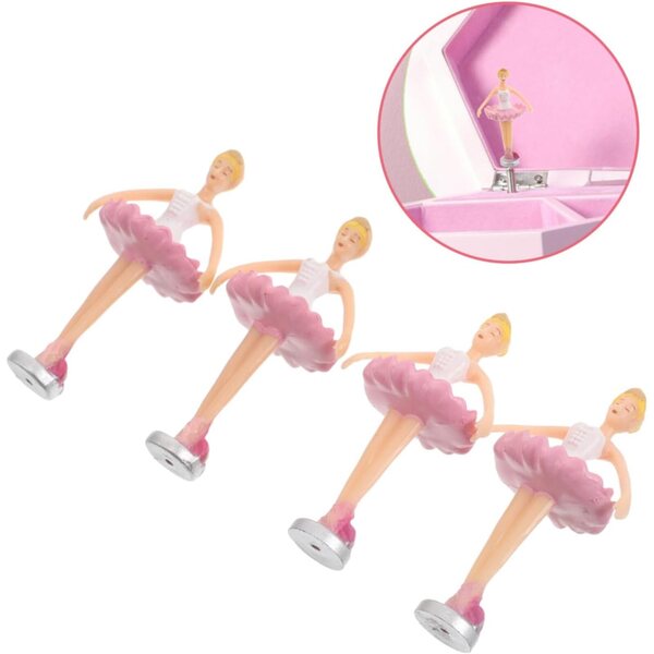 Set van 4 ballerina-poppen met roze en ivoren muziekdoos van Hemoblolo, balletdecoratie