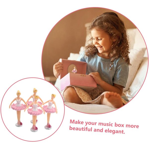 Set van 4 ballerina-poppen met roze en ivoren muziekdoos van Hemoblolo, balletdecoratie