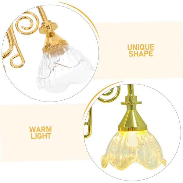 Hemobllo Mini Miniatur Kronleuchter Lampe für Puppenhaus Vintage Golden
