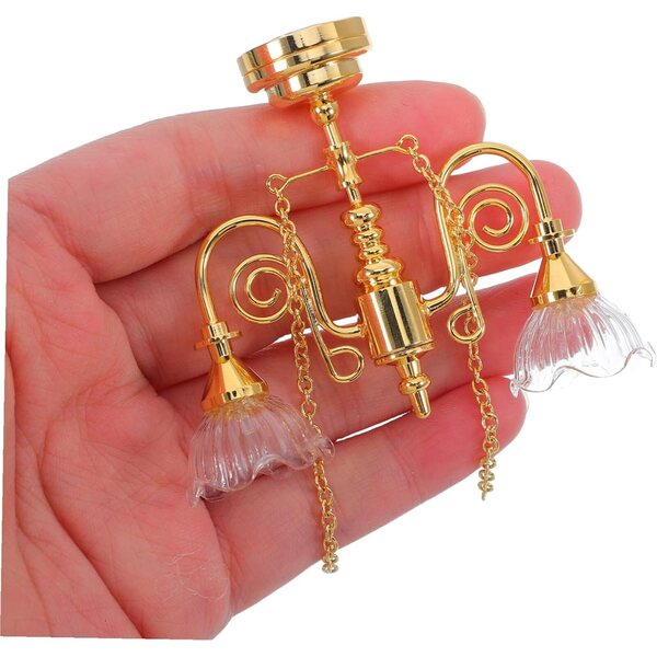 Hemobllo Mini Miniatur Kronleuchter Lampe für Puppenhaus Vintage Golden