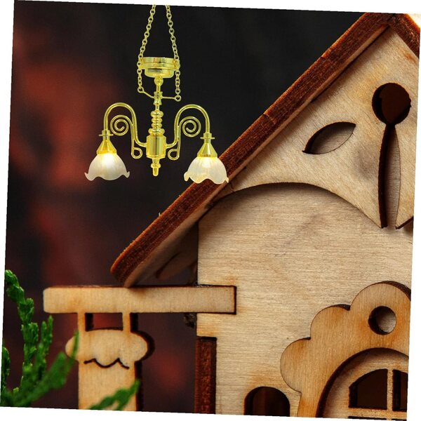 Hemobllo Mini Miniatur Kronleuchter Lampe für Puppenhaus Vintage Golden