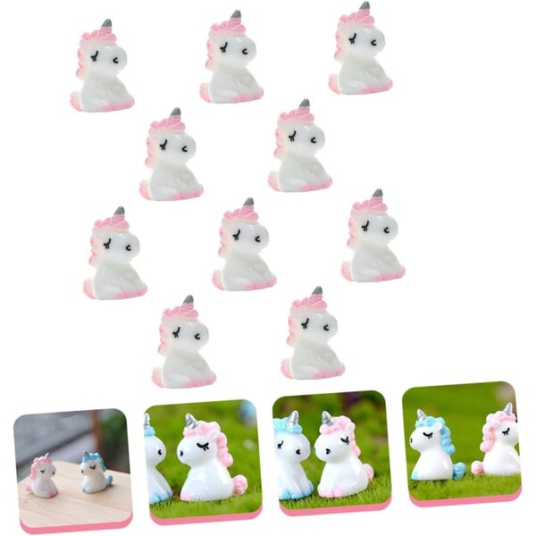 Mini figurine de unicorn Hemobllo în rășină roz, 10 bucăți pentru decorațiuni și hobby-uri
