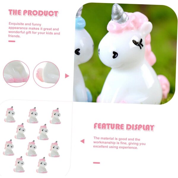 Mini figurine de unicorn Hemobllo în rășină roz, 10 bucăți pentru decorațiuni și hobby-uri