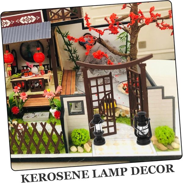 Mini Lampă Retro cu Kerosen Hemobllo 2 piese pentru Decorativ Casă de Păpuși