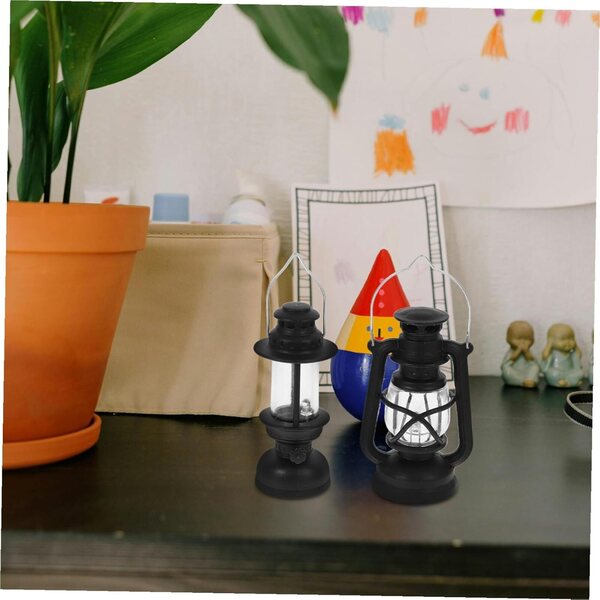Mini Lampă Retro cu Kerosen Hemobllo 2 piese pentru Decorativ Casă de Păpuși