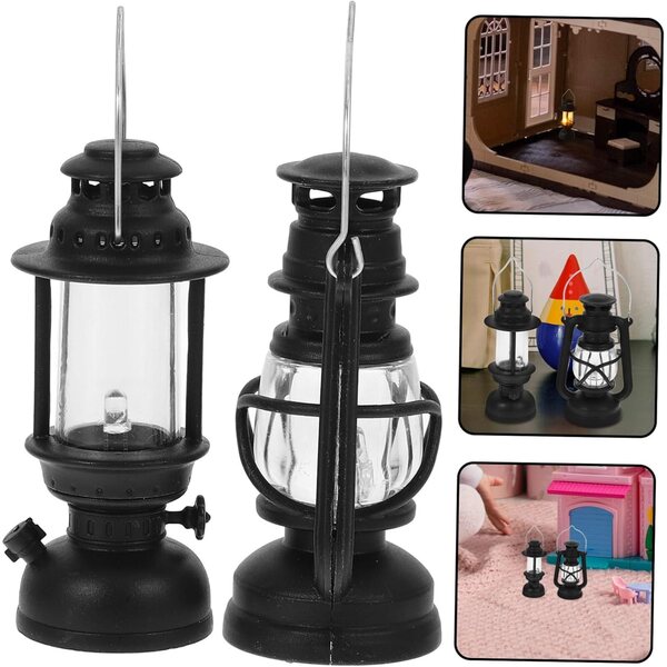 Mini Lampă Retro cu Kerosen Hemobllo 2 piese pentru Decorativ Casă de Păpuși