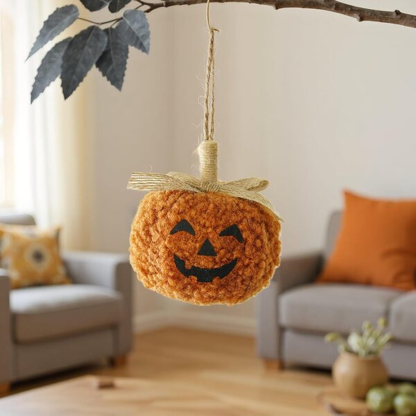 Ornement calabaza Halloween 3D en tissu pour décorations de maison et de jardin 9 cm