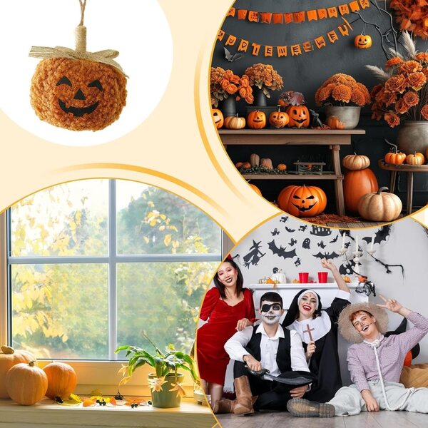 Ornement calabaza Halloween 3D en tissu pour décorations de maison et de jardin 9 cm