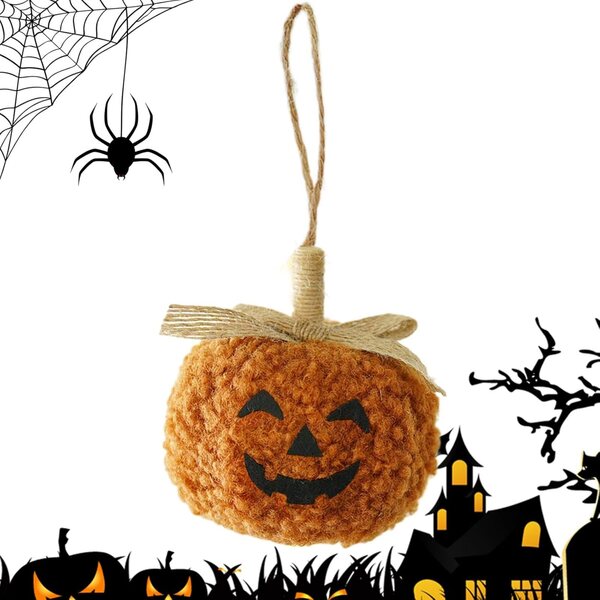 Ornement calabaza Halloween 3D en tissu pour décorations de maison et de jardin 9 cm