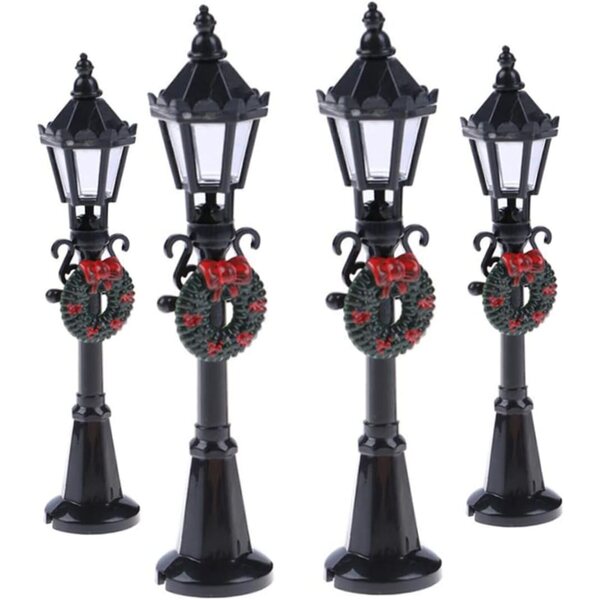 Mini Street Luuchten fir Poppenhaiser 4pcs Dekorative Lampposts 12cm