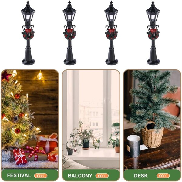 Mini Street Luuchten fir Poppenhaiser 4pcs Dekorative Lampposts 12cm