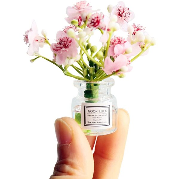 Fleurs miniatures 1:6 avec vase pour maisons de poupées, jardins de fées et dioramas