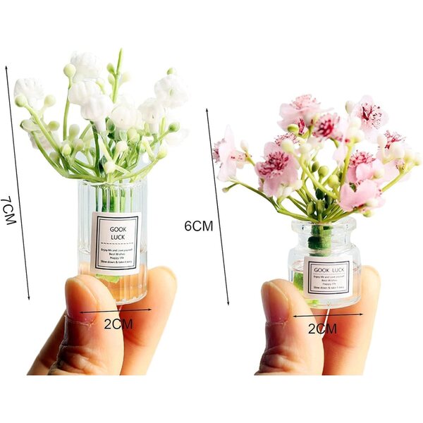 Fleurs miniatures 1:6 avec vase pour maisons de poupées, jardins de fées et dioramas