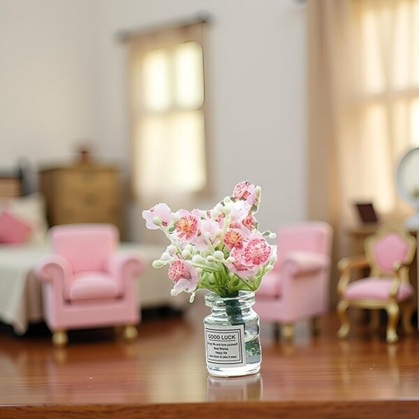 Fleurs miniatures 1:6 avec vase pour maisons de poupées, jardins de fées et dioramas
