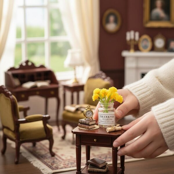 Fleurs miniatures 1:6 avec vase pour maisons de poupées, jardins de fées et dioramas
