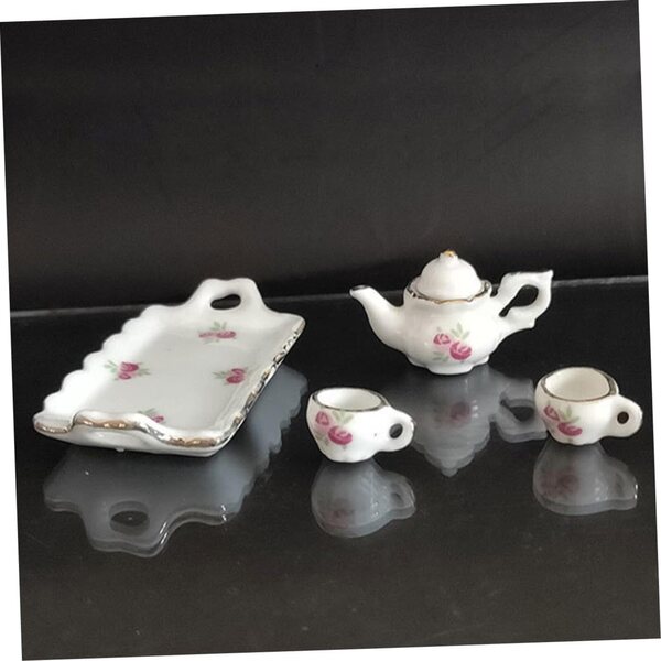 Set miniatural din ceramică pentru casă de păpuși Hemobllo, cești realiste și ceainic
