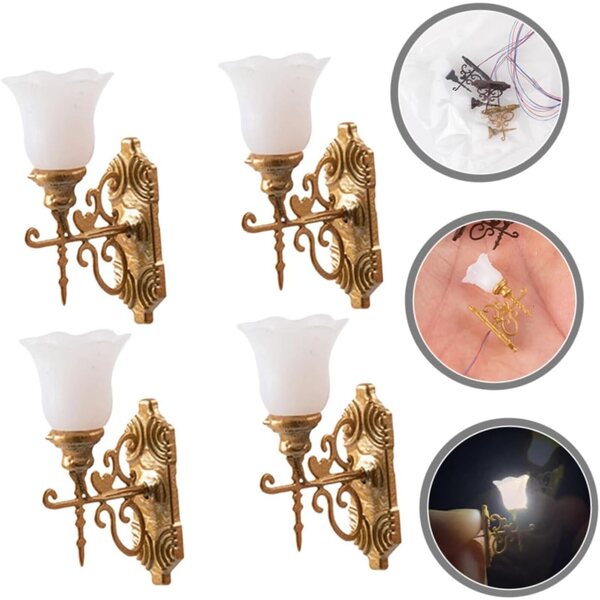 Hemobllo Miniatyr Vägglampa 4 St ABS 3V för Sandhus och Bord