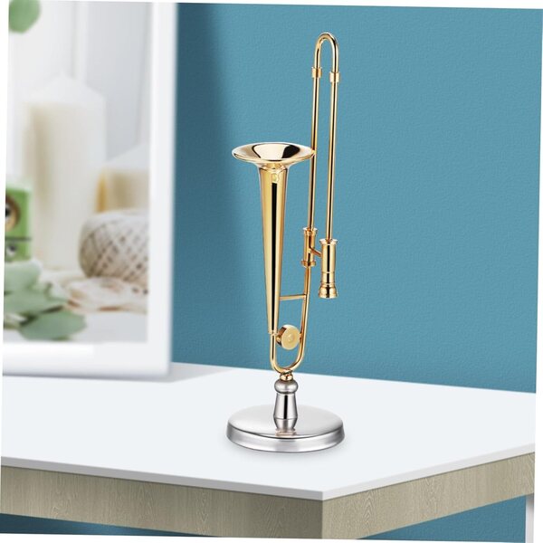 Mini trombone réaliste en cuivre avec support et étui pour collections de musique