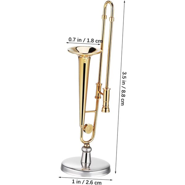 Mini trombone réaliste en cuivre avec support et étui pour collections de musique