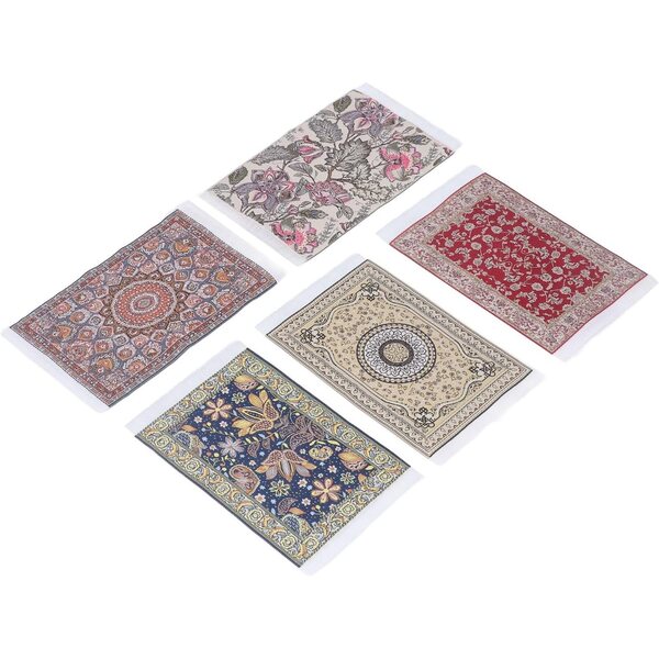 Tappeto Vintage Floreale per Casa delle Bambole 5 Pezzi 16x9,7 cm in Tessuto