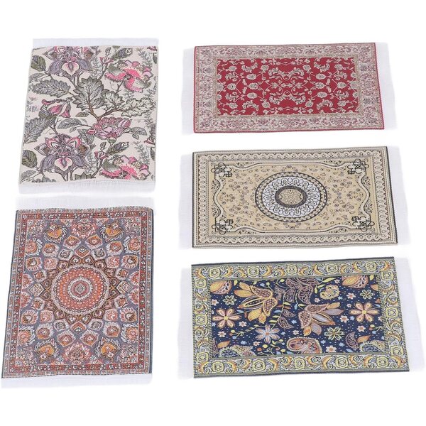 Tappeto Vintage Floreale per Casa delle Bambole 5 Pezzi 16x9,7 cm in Tessuto