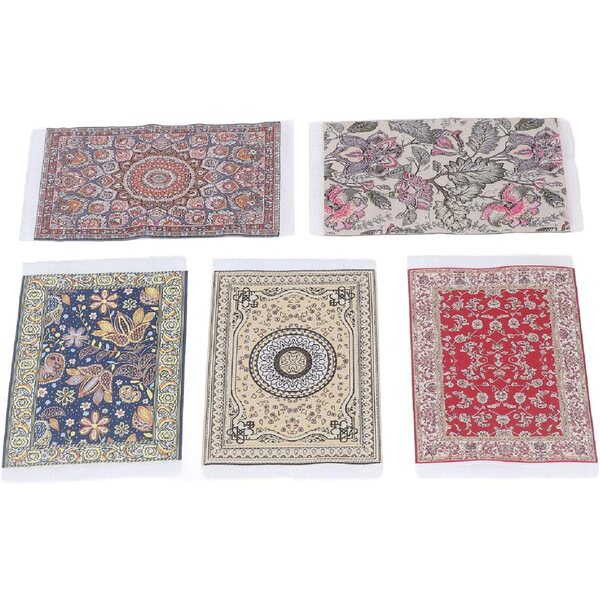 Tappeto Vintage Floreale per Casa delle Bambole 5 Pezzi 16x9,7 cm in Tessuto