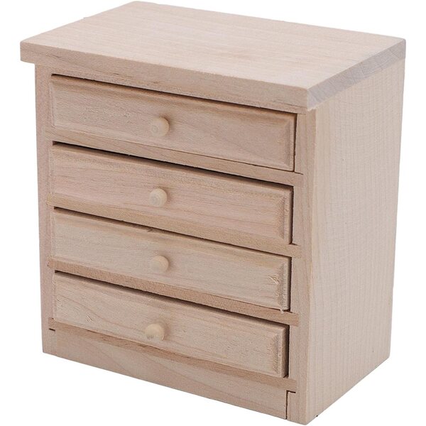 Comodino Miniatura 1:12 in Legno di Betulla con Cassetti Funzionali per Casa delle Bambole