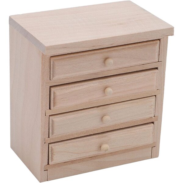 Comodino Miniatura 1:12 in Legno di Betulla con Cassetti Funzionali per Casa delle Bambole