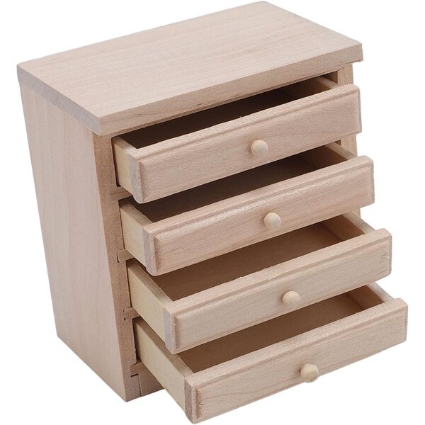 Comodino Miniatura 1:12 in Legno di Betulla con Cassetti Funzionali per Casa delle Bambole