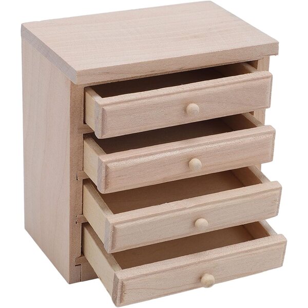 Comodino Miniatura 1:12 in Legno di Betulla con Cassetti Funzionali per Casa delle Bambole