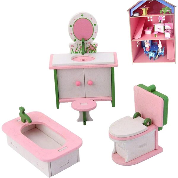 Set mobili in legno per casa delle bambole bagno in miniatura 1:12
