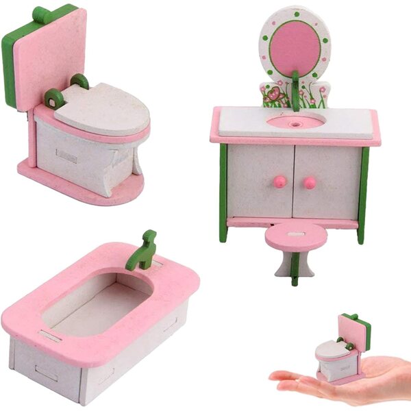 Holzmöbel-Set für Puppenhaus-Miniatur-Badezimmer 1:12
