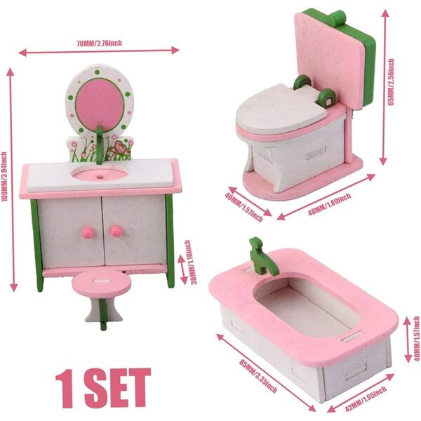 Holzmöbel-Set für Puppenhaus-Miniatur-Badezimmer 1:12