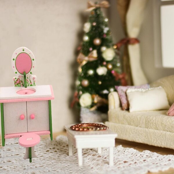 Holzmöbel-Set für Puppenhaus-Miniatur-Badezimmer 1:12