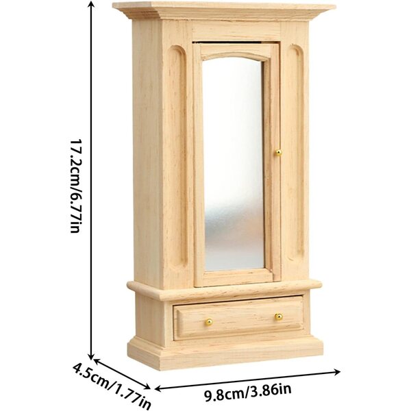 Armadio in Miniatura 1:12 in Legno con Specchio Acrilico per Casa delle Bambole