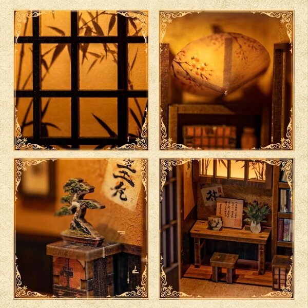1:32 Mini japanisches Puppenhaus-Möbelset mit LED, kreatives DIY-Set