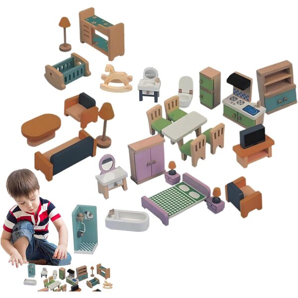 Mobili in legno per casa delle bambole, set miniatura per giochi di ruolo creativi