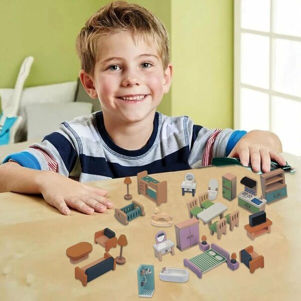 Mobili in legno per casa delle bambole, set miniatura per giochi di ruolo creativi