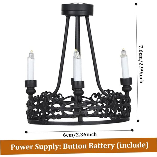 Mini lampadario in metallo scala 1:12 per casa delle bambole con effetto luce realistico