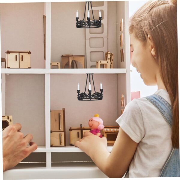 Mini lampadario in metallo scala 1:12 per casa delle bambole con effetto luce realistico