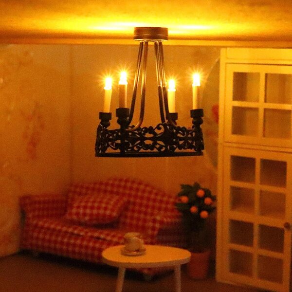 Mini lampadario in metallo scala 1:12 per casa delle bambole con effetto luce realistico