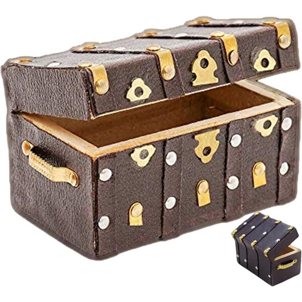 Baule in legno vintage 1/12 per casa delle bambole, valigia miniatura caffè decorativa e porta gioielli