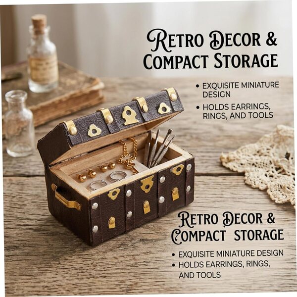 Baule in legno vintage 1/12 per casa delle bambole, valigia miniatura caffè decorativa e porta gioielli