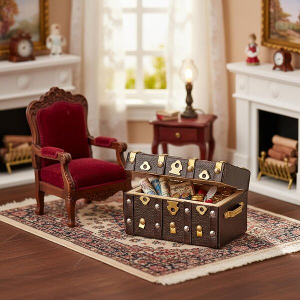 Baule in legno vintage 1/12 per casa delle bambole, valigia miniatura caffè decorativa e porta gioielli